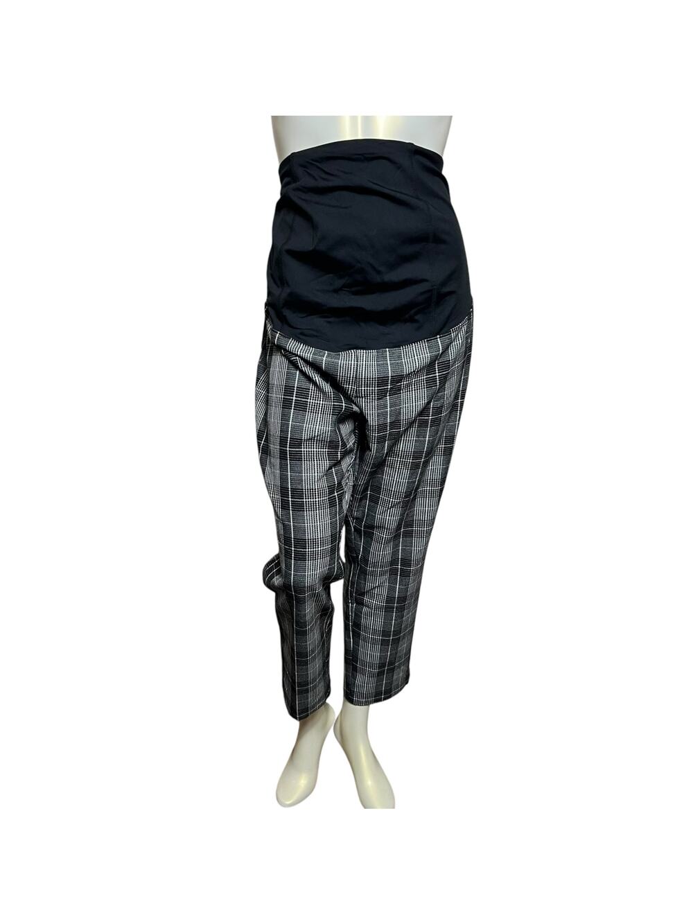 Ingrid & Isabel Maternity Plaid Stretch Pants, Size 16, Black & White
